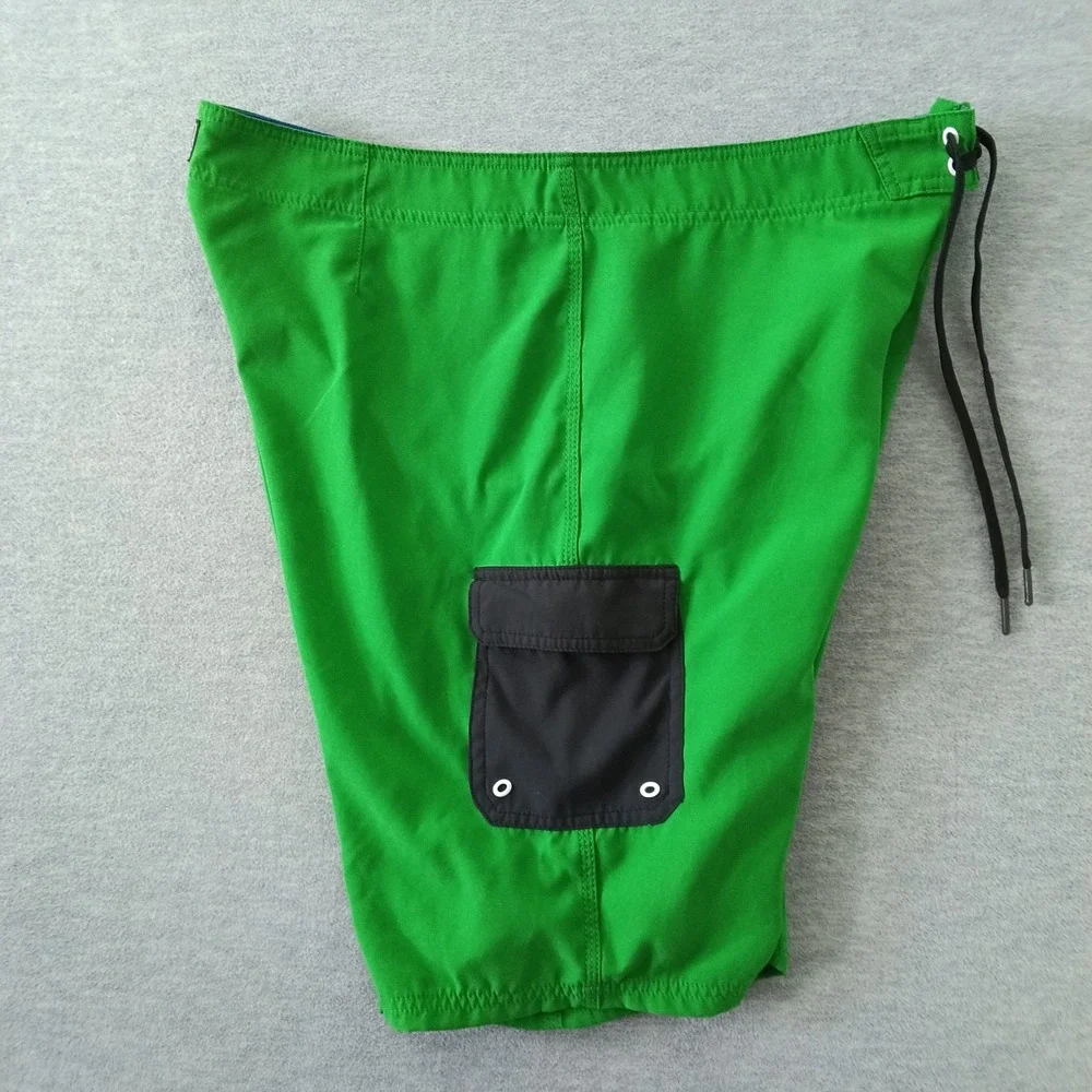 Nike Mens Green Board Shorts Size 36 Blue Waistband Side Cargo Pocket Trunks